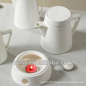 Graceful design restaurant used tea pot with warmer, coffee pot with warmer, porcelain pot with warmer